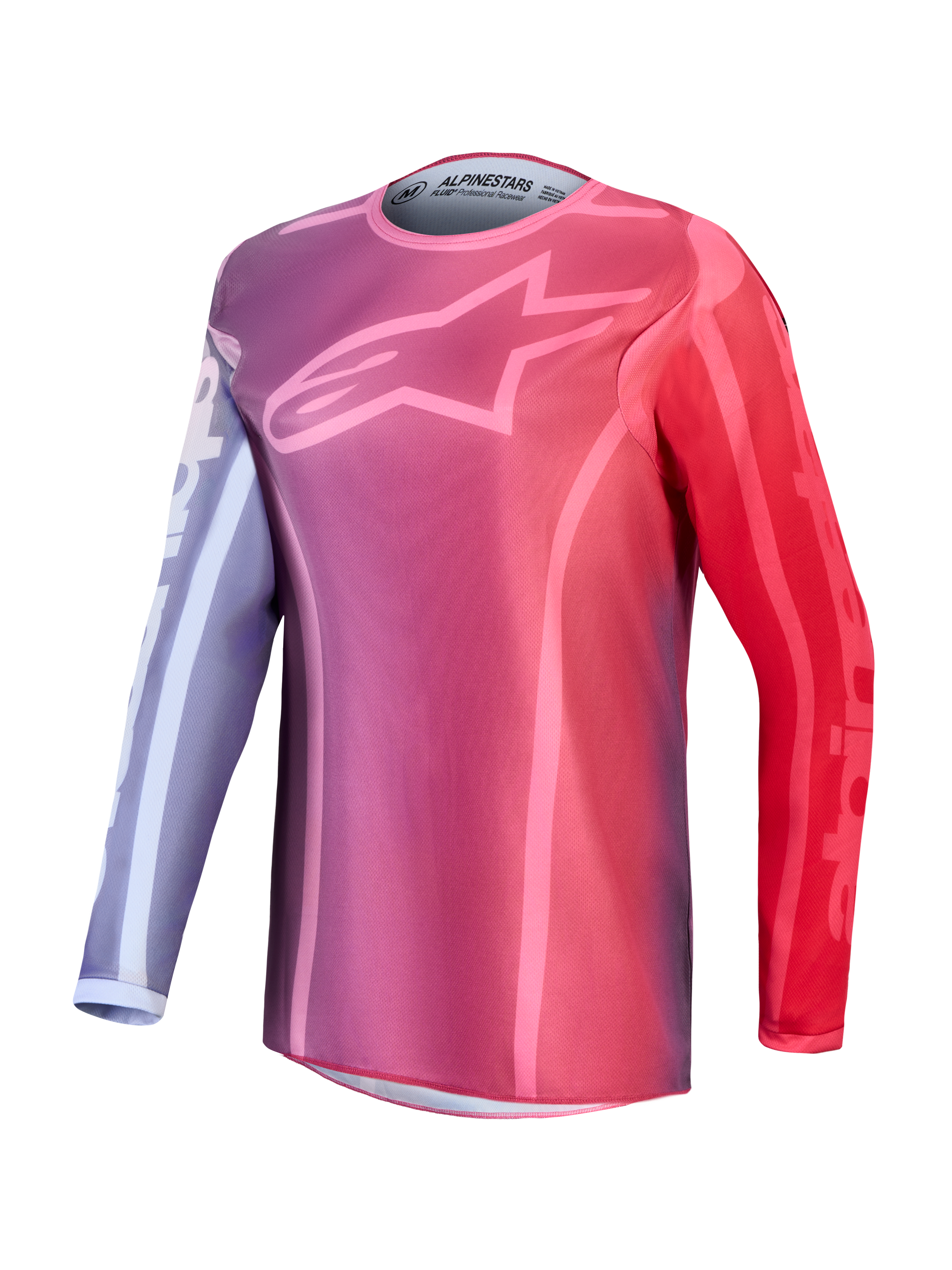 Alpinestars Maglia e Gear Set Stella Fluid Kepler, maglia motocross da donna viola e rossa con logo a stella sul petto.