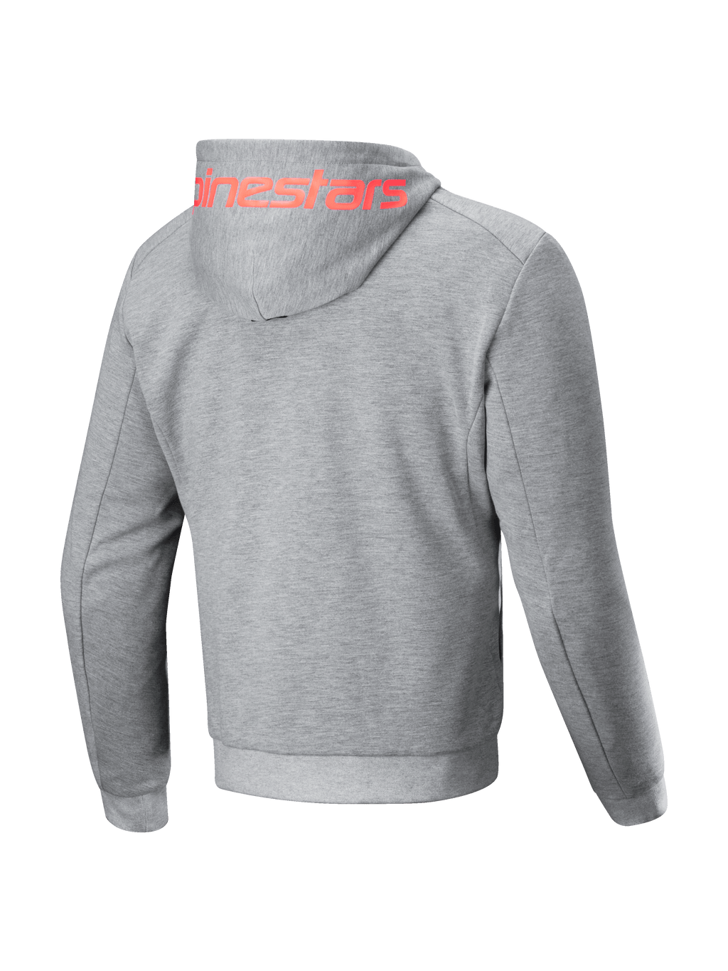 Alpinestars felpa con cappuccio Chrome V2 Sport, giacca da moto urban da uomo, grigio melange e rosso fluo, in pile tecnico protettivo con logo sul cappuccio, vista posteriore