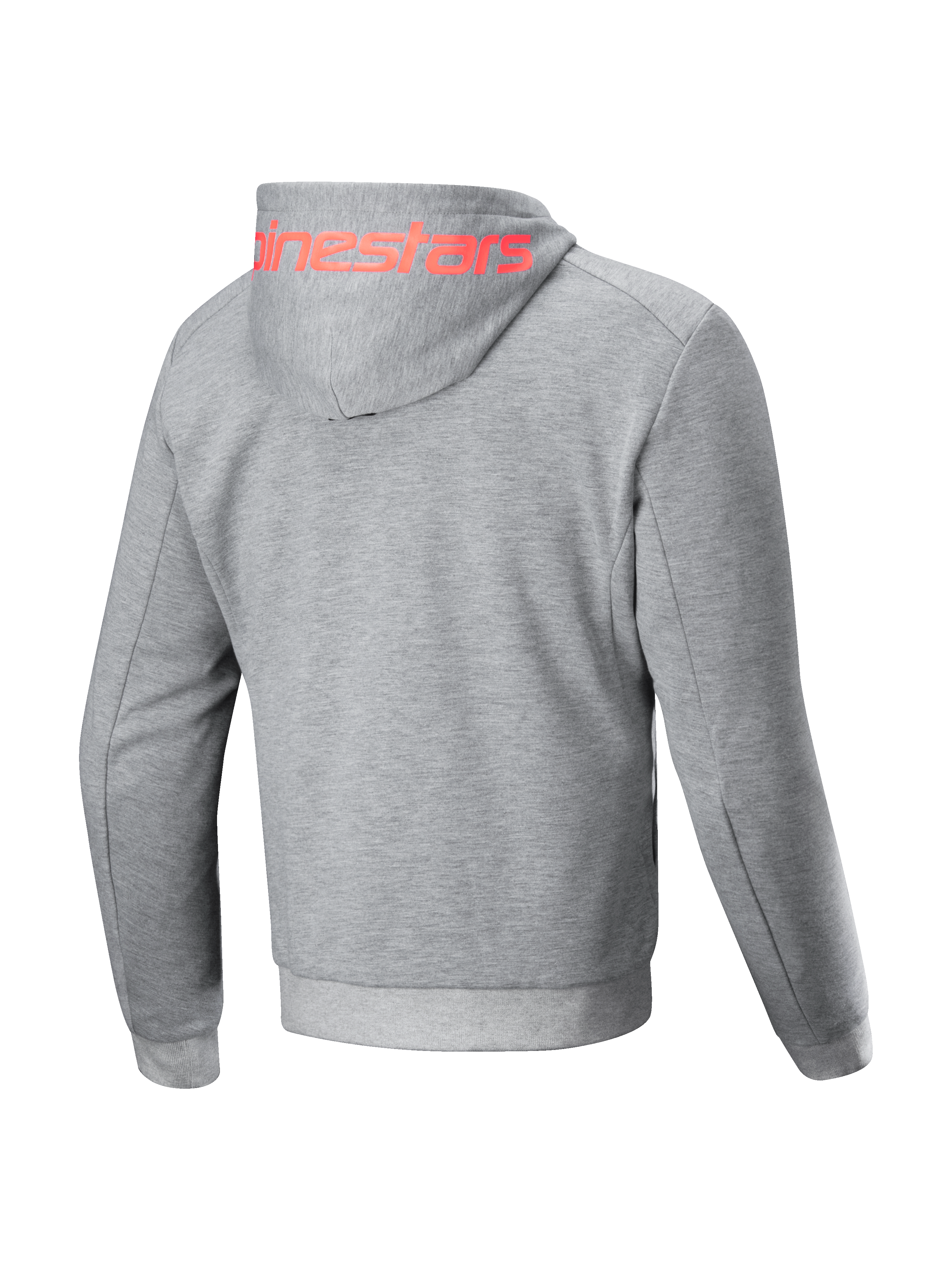 Alpinestars felpa con cappuccio Chrome V2 Sport, giacca da moto urban da uomo, grigio melange e rosso fluo, in pile tecnico protettivo con logo sul cappuccio, vista posteriore