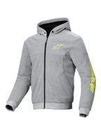 Alpinestars felpa con cappuccio Chrome V2 Sport, felpa da moto uomo, grigio e giallo fluo, pile tecnico, certificata CE