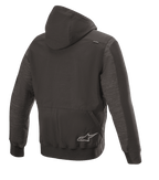 Felpa con cappuccio Alpinestars Rhod Windstopper, giacca da moto urbana, Nero Melange, vista posteriore con cappuccio staccabile, polsini e orlo a costine e un discreto logo a stella sul retro.