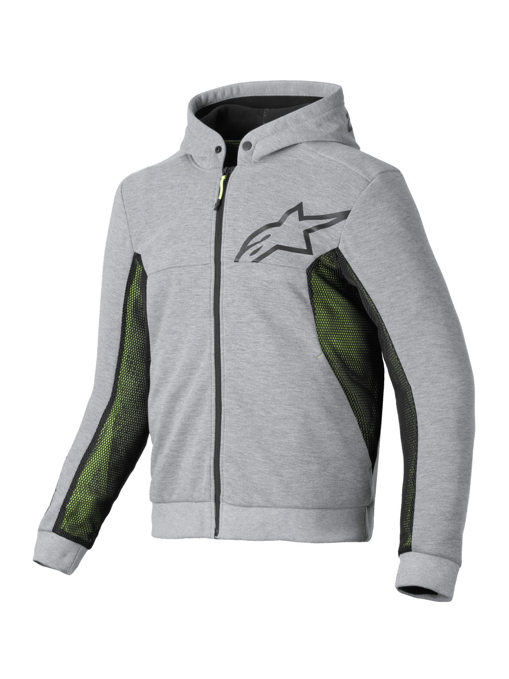 Alpinestars Felpa Chrome Air Sport, felpa con cappuccio da moto da uomo in grigio e nero con pannelli di ventilazione in mesh traspirante, certificata CE