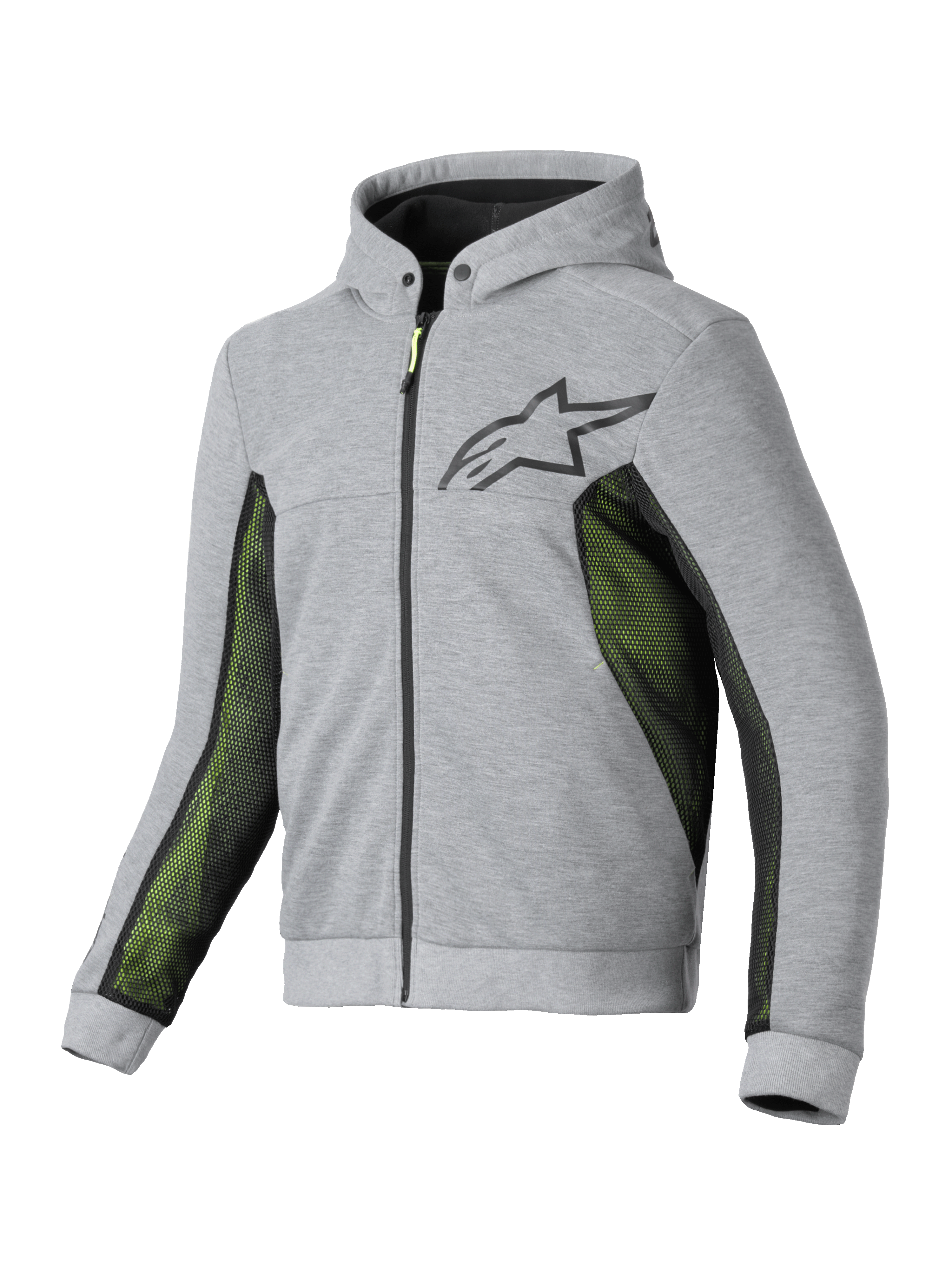 Alpinestars Felpa Chrome Air Sport, felpa con cappuccio da moto da uomo in grigio e nero con pannelli di ventilazione in mesh traspirante, certificata CE