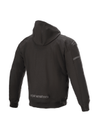 Alpinestars felpa con cappuccio Sektor Tech V2, giacca da moto urban da uomo, nera, guscio antivento con inserti 3D sulle spalle, vista posteriore.