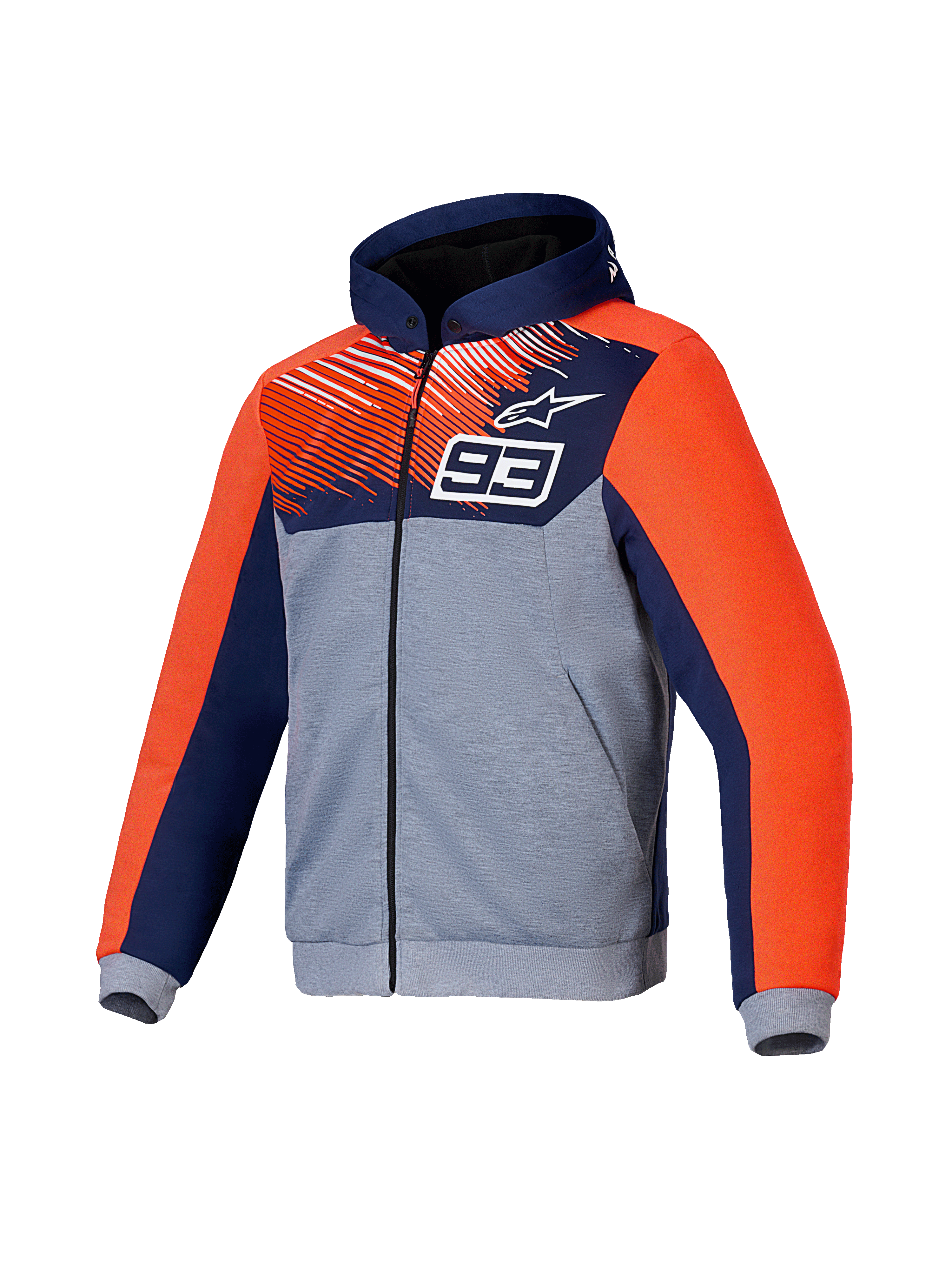 Alpinestars Felpa MM93 Chrome V2 Sport, felpa con cappuccio da moto da uomo, blu, grigio e rosso fluo, certificata CE con rinforzi aramidici e protezioni
