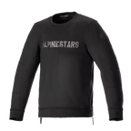 Alpinestars Legit Crew Fleece, giacca da moto urbana, nero e grigio freddo, pullover a girocollo con logo metallizzato sul petto, cerniere laterali, polsini e orlo a coste, abbigliamento casual da moto