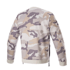 Alpinestars Legit Crew Fleece, pullover da moto, Light Gray Camo, vista posteriore, motivo mimetico in tonalità di grigio e beige, colletto e bordo a coste, cerniere laterali, abbigliamento da moto urban casual