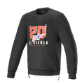 Alpinestars FQ20 Legit Crew Fleece, felpa da moto a maniche lunghe nera, con grafica '20' rosso con corna da diavolo e 'El Diablo' sul petto, logo sfumato blu e rosso, cerniere laterali e finiture a costine, abbigliamento da moto urban casual