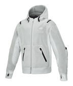 Alpinestars Moflow Air Tech Hoodie, giacca da moto da uomo in mesh, grigio chiaro con dettagli neri, costruzione interamente in mesh, tasche con cerniera, polsini con fori per il pollice, abbigliamento moto urban