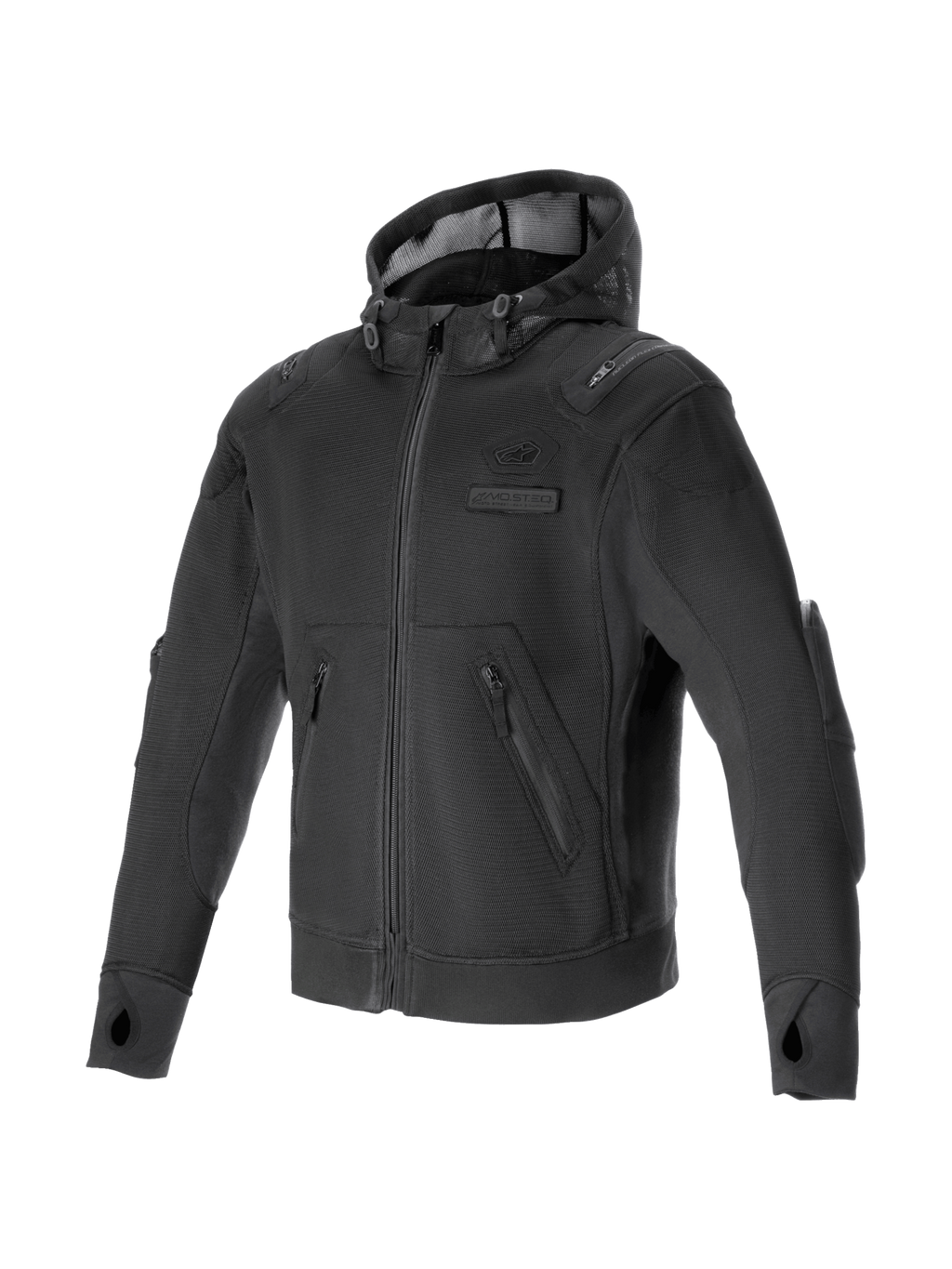Alpinestars Felpa con cappuccio Moflow Air Tech, giacca da moto urban uomo, nera, in mesh ventilato, protezioni Nucleon Flex Plus, predisposta per Tech-Air.