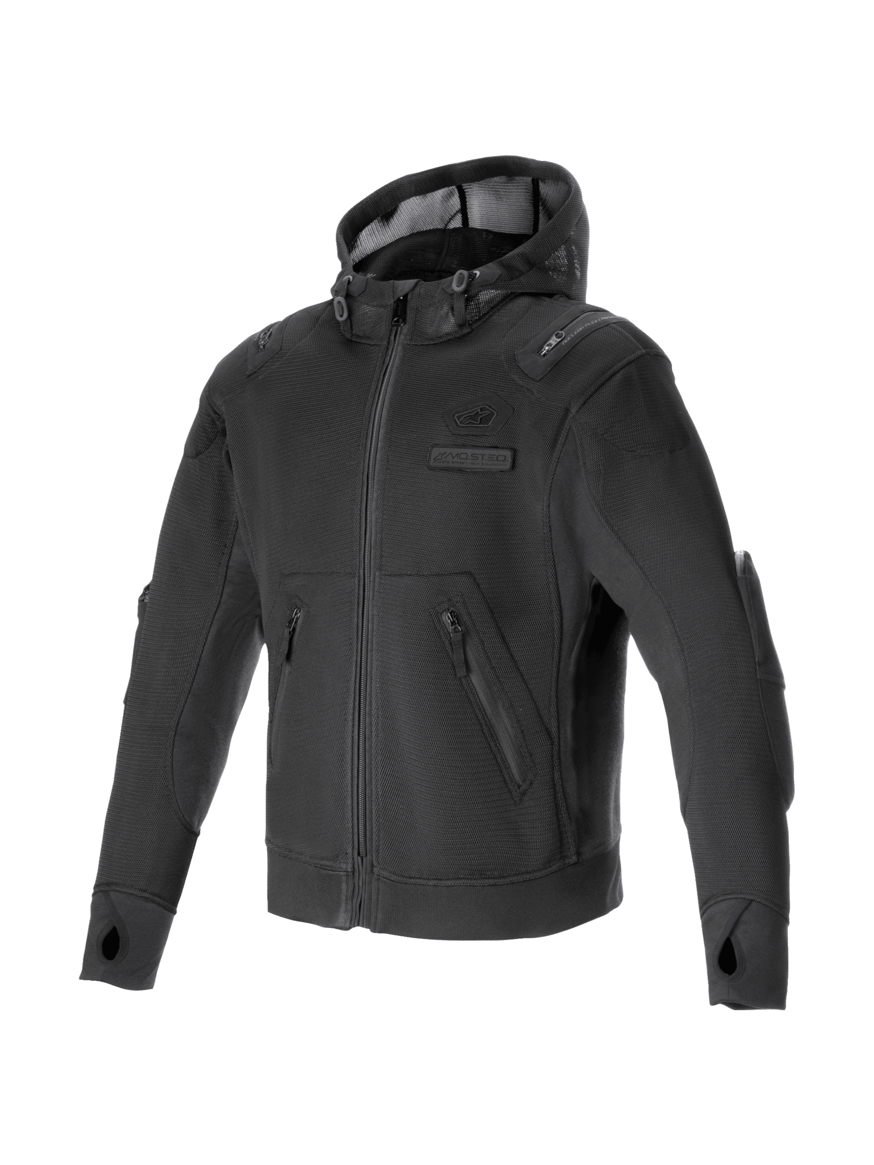 Alpinestars Felpa con cappuccio Moflow Air Tech, giacca da moto urban uomo, nera, in mesh ventilato, protezioni Nucleon Flex Plus, predisposta per Tech-Air.