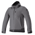 Alpinestars Neo Waterproof Hoodie, giacca da moto urbana, grigio Tar e nero, giacca con cappuccio e zip frontale, tasca sul petto, polsini regolabili in velcro, softshell tecnico resistente alle intemperie, design moderno e lineare
