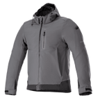 Alpinestars Neo Waterproof Hoodie, giacca da moto urbana, grigio Tar e nero, giacca con cappuccio e zip frontale, tasca sul petto, polsini regolabili in velcro, softshell tecnico resistente alle intemperie, design moderno e lineare