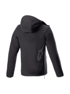 Alpinestars Giacca con cappuccio Sherpa, vista posteriore, giacca da moto urban nera, logo riflettente e zip laterale