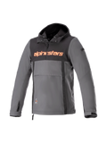 Alpinestars Felpa con cappuccio Sherpa, giacca da moto urban grigia e nera, softshell antivento, logo rosso fluo.