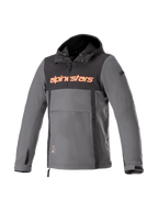 Alpinestars Felpa con cappuccio Sherpa, giacca da moto urban grigia e nera, softshell antivento, logo rosso fluo.