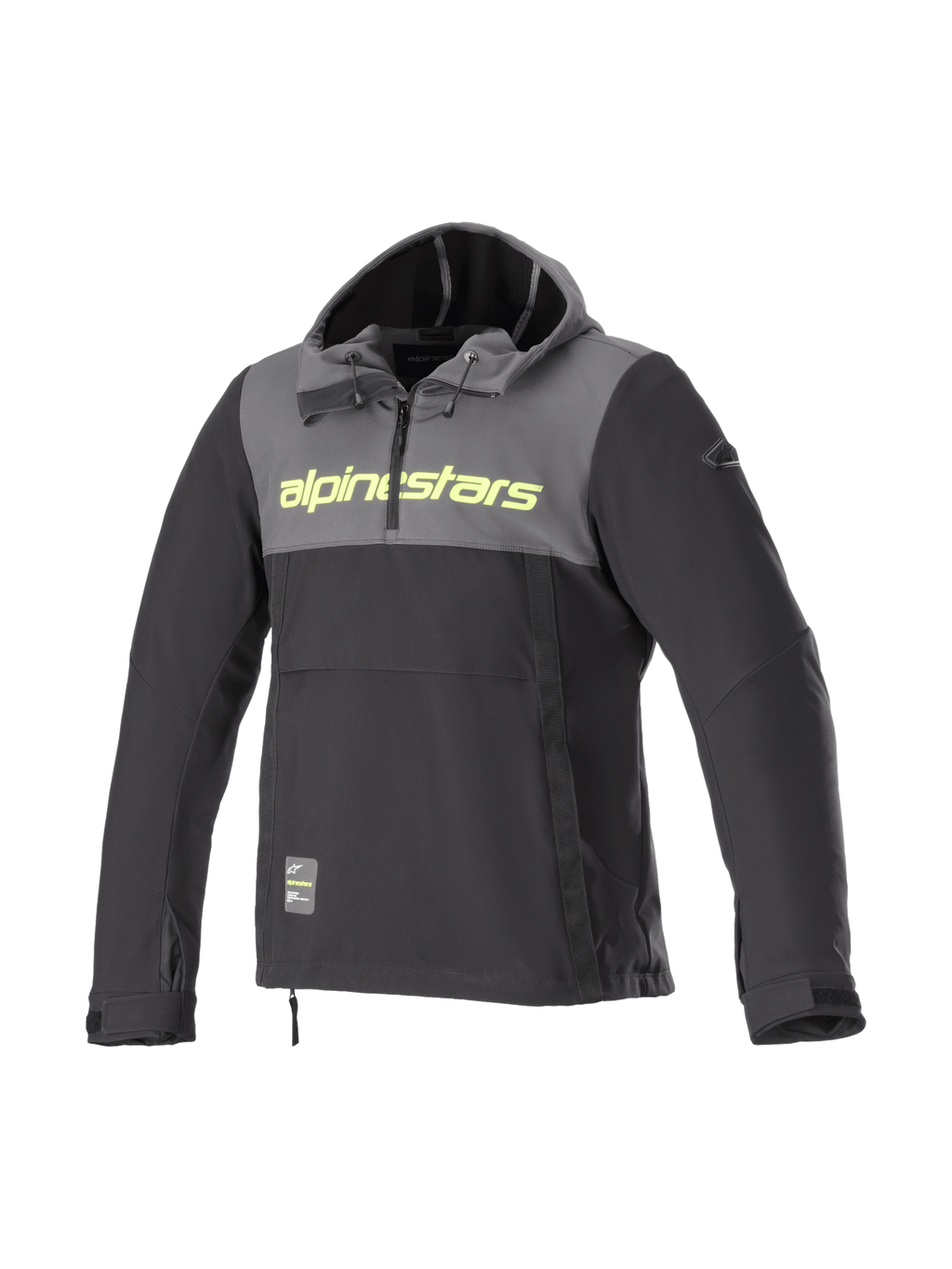 Alpinestars Felpa con Cappuccio Sherpa, giacca moto urban uomo, grigia e nera con logo giallo fluo, softshell antivento