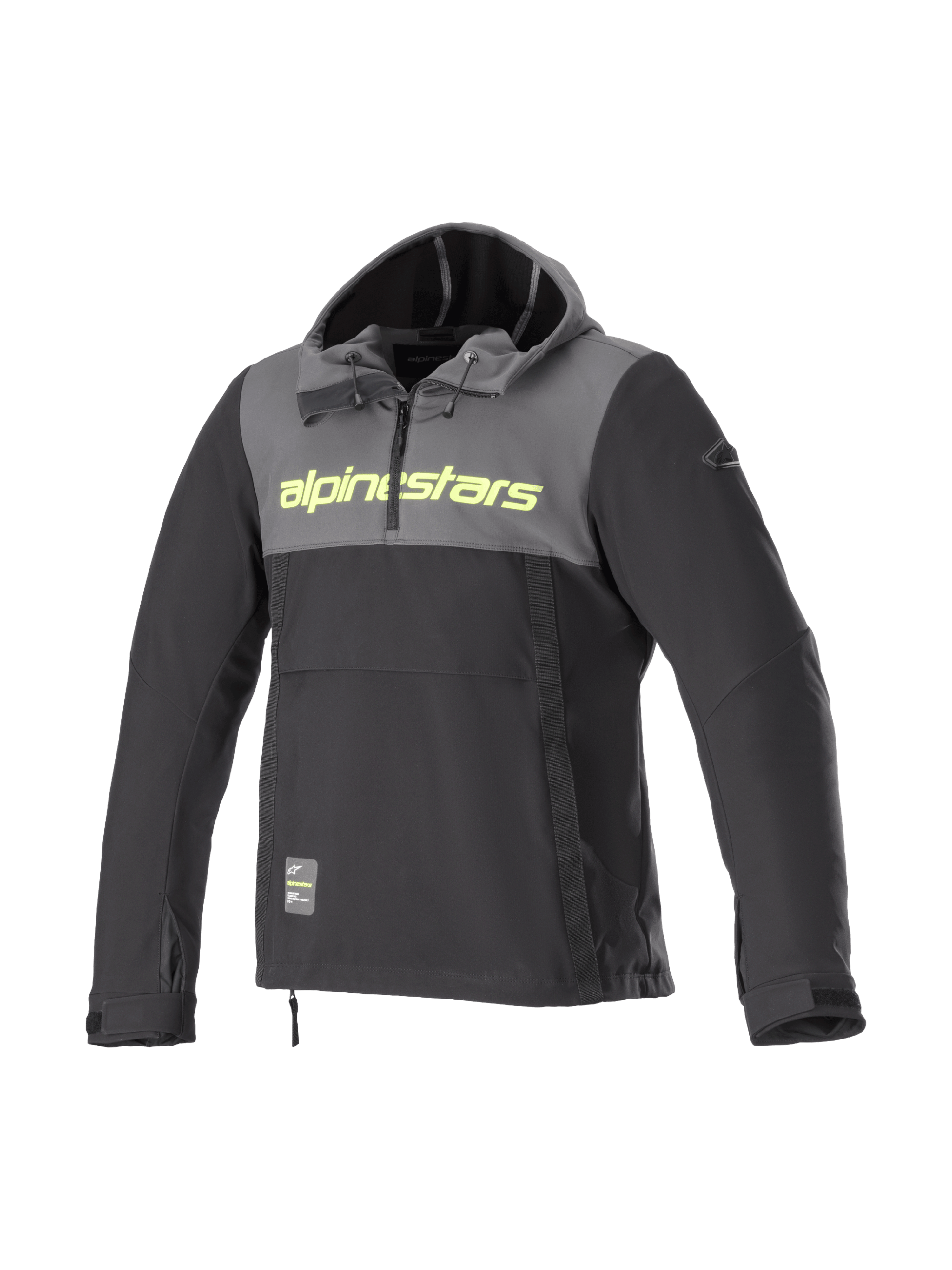 Alpinestars Felpa con Cappuccio Sherpa, giacca moto urban uomo, grigia e nera con logo giallo fluo, softshell antivento