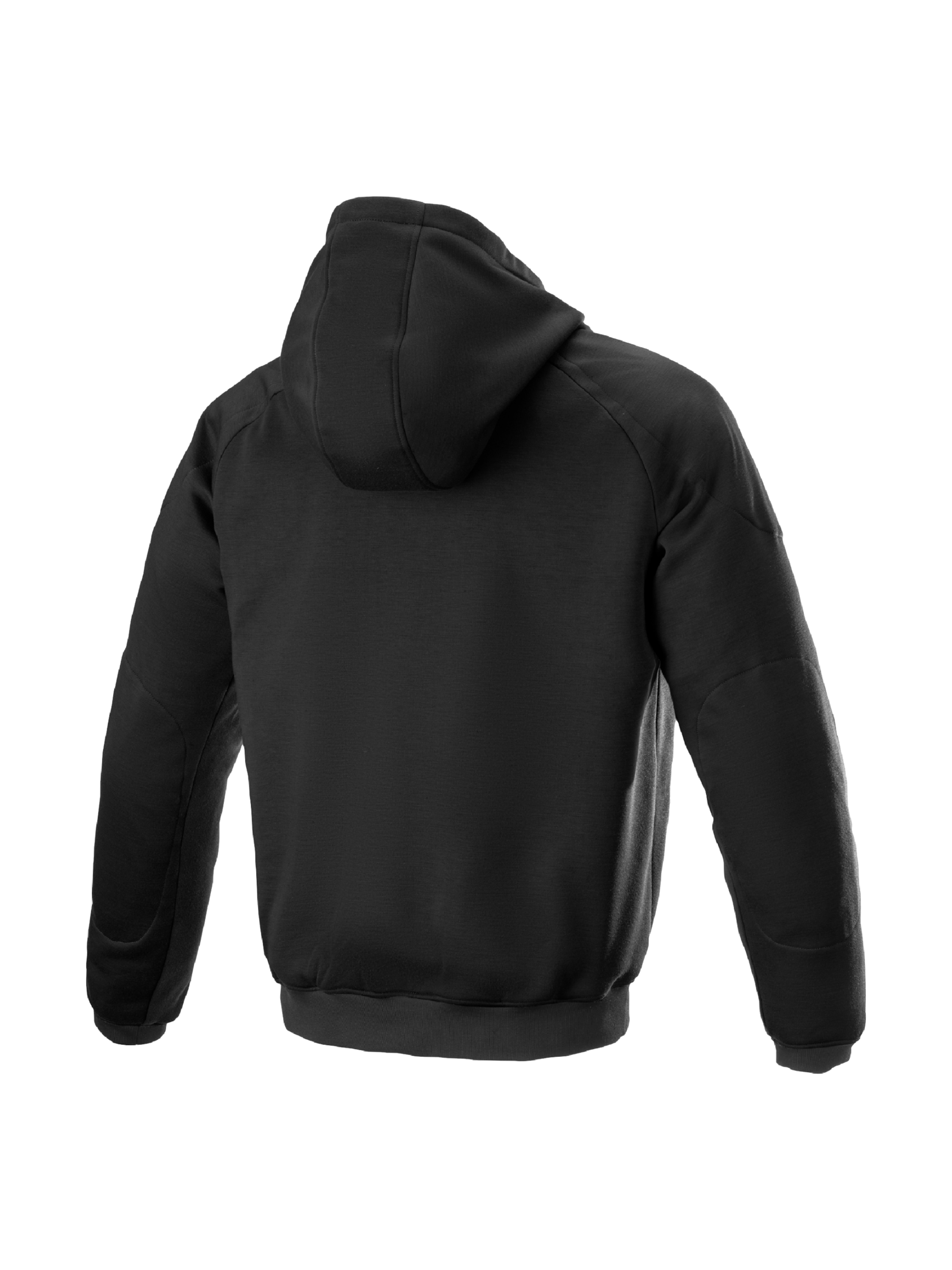 Alpinestars Felpa con cappuccio Ageless, giacca da moto urbana da uomo, tessuto nero con protezioni interne, vista posteriore.