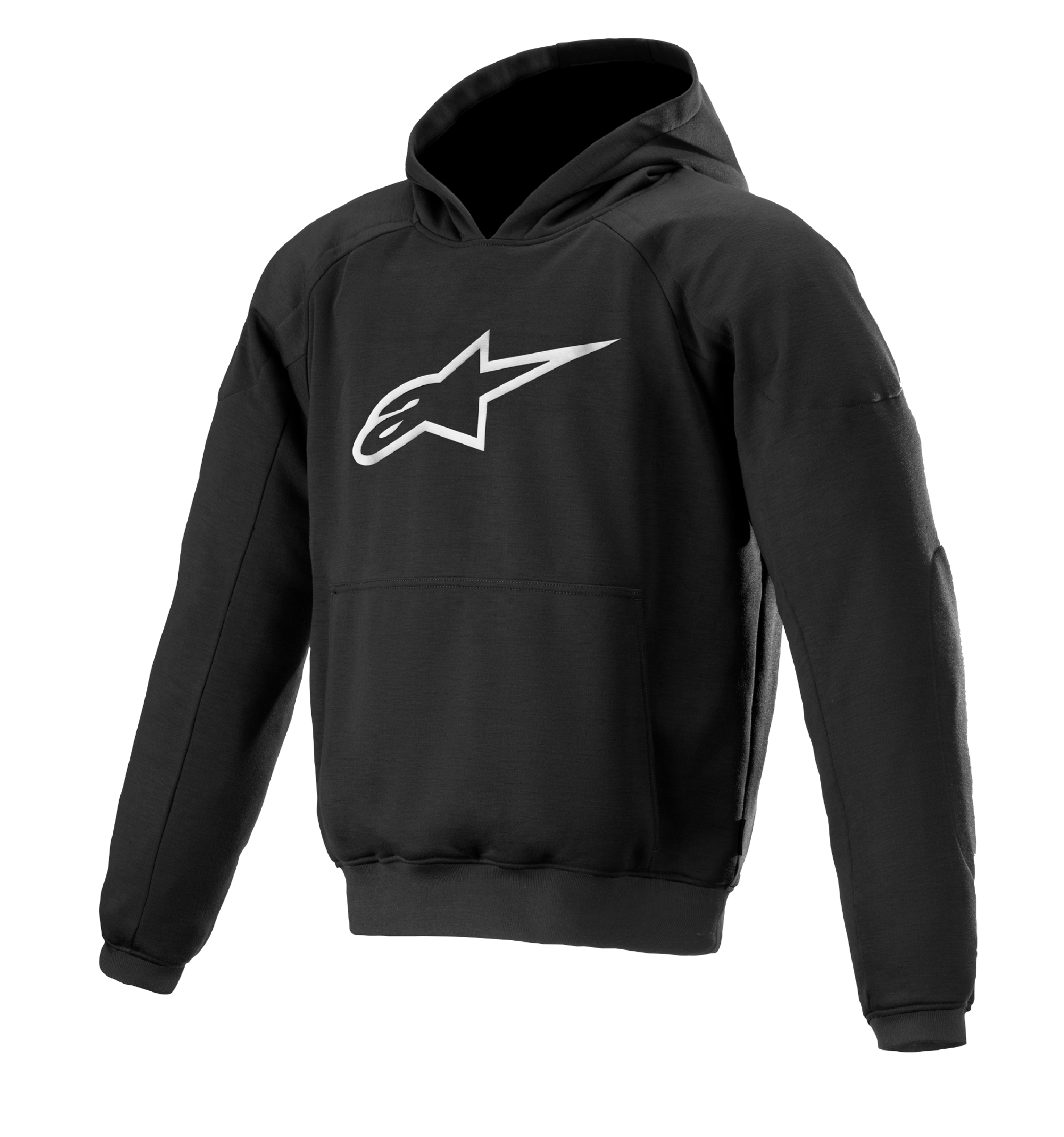 Alpinestars Ageless Hoodie, felpa da moto per guida urbana, nera con logo a stella bianco, modello pullover con tasca a marsupio, polsini e orlo a coste, design casual ispirato al motorsport