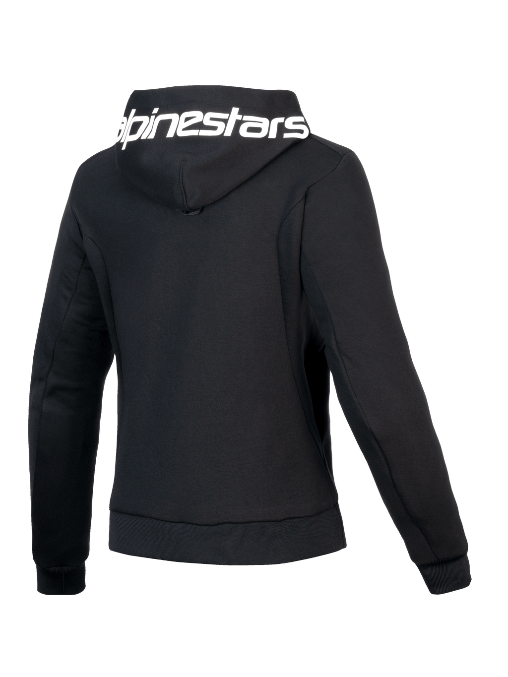 Alpinestars Stella Chrome V2 Sport Hoodie, felpa da moto da donna nera, vista posteriore con cappuccio con marchio e fit sportivo