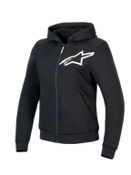 Alpinestars Felpa Con Cappuccio Stella Chrome V2 Sport, felpa da moto da donna nera e bianca, certificata CE Classe A con rinforzi aramidici