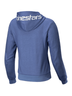 Alpinestars Stella Chrome V2 Sport Hoodie, felpa da moto da donna blu, in pile tecnico con logo bianco sul cappuccio.