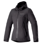 Alpinestars Stella Neo Waterproof Hoodie, giacca moto da donna, nera, design con cappuccio e cerniera anteriore centrale, polsini regolabili, tessuto softshell tecnico, vestibilità femminile sagomata con logo sul petto