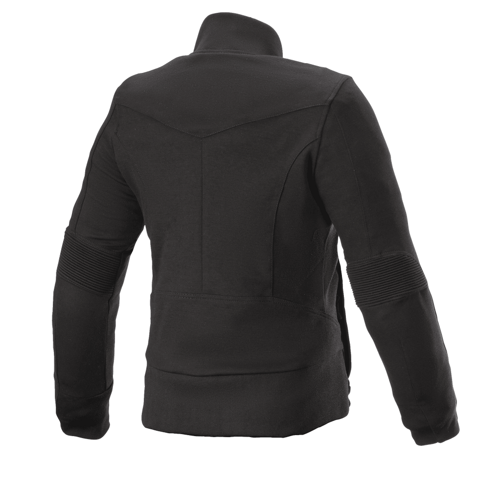 Alpinestars Women's Banshee Fleece, giacca da moto da donna, nero, vista posteriore, costruzione in pile casual con pannelli a costine sui gomiti e bordo inferiore, design profilato anatomicamente