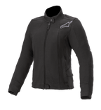 Alpinestars Women's Banshee Fleece, giacca da moto nera, collo alto con bottone a pressione e cerniera frontale, logo Astars ricamato in grigio sul petto, polsini e bordo a coste, design sfiancato per la guida urbana