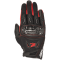 Guanti Alpinestars Honda SMX-2 Air Carbon V2, guanti sportivi da moto, nero e rosso, con protezione nocche in fibra di carbonio, guscio in mesh 3D e pelle, logo Honda ad ala e cuciture rosse, design a polsino corto per guida sportiva su strada.