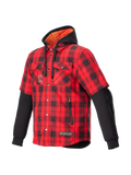 Alpinestars Camicia MO.ST.EQ Tartan, giacca da moto urban da uomo, rossa e nera a scacchi, stile ibrido con cappuccio integrato e protezioni gomiti esposte, certificata CE.