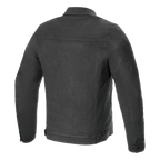 Giacca Alpinestars Garage, vista posteriore, Smoke Gray, giacca da moto in denim stile urbano, con carré posteriore orizzontale e dettagli di cucitura verticali, stile ispirato all'abbigliamento da lavoro per la guida su strada