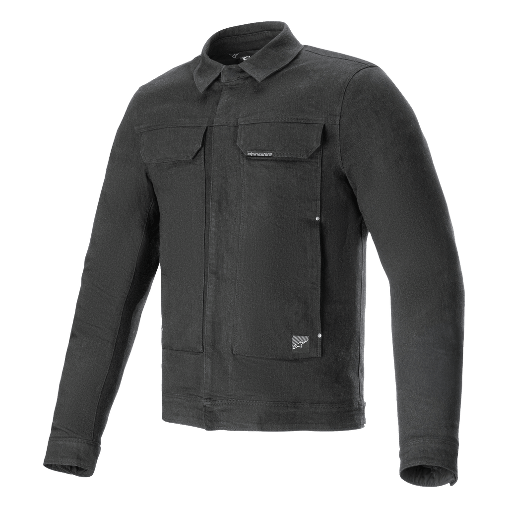 Alpinestars Garage Jacket, giacca da moto, Grigio Fumo, denim di cotone elasticizzato a maniche lunghe con silhouette ispirata all'abbigliamento da lavoro, con tasche sul petto e patch logo discreti, abbigliamento protettivo casual urbano