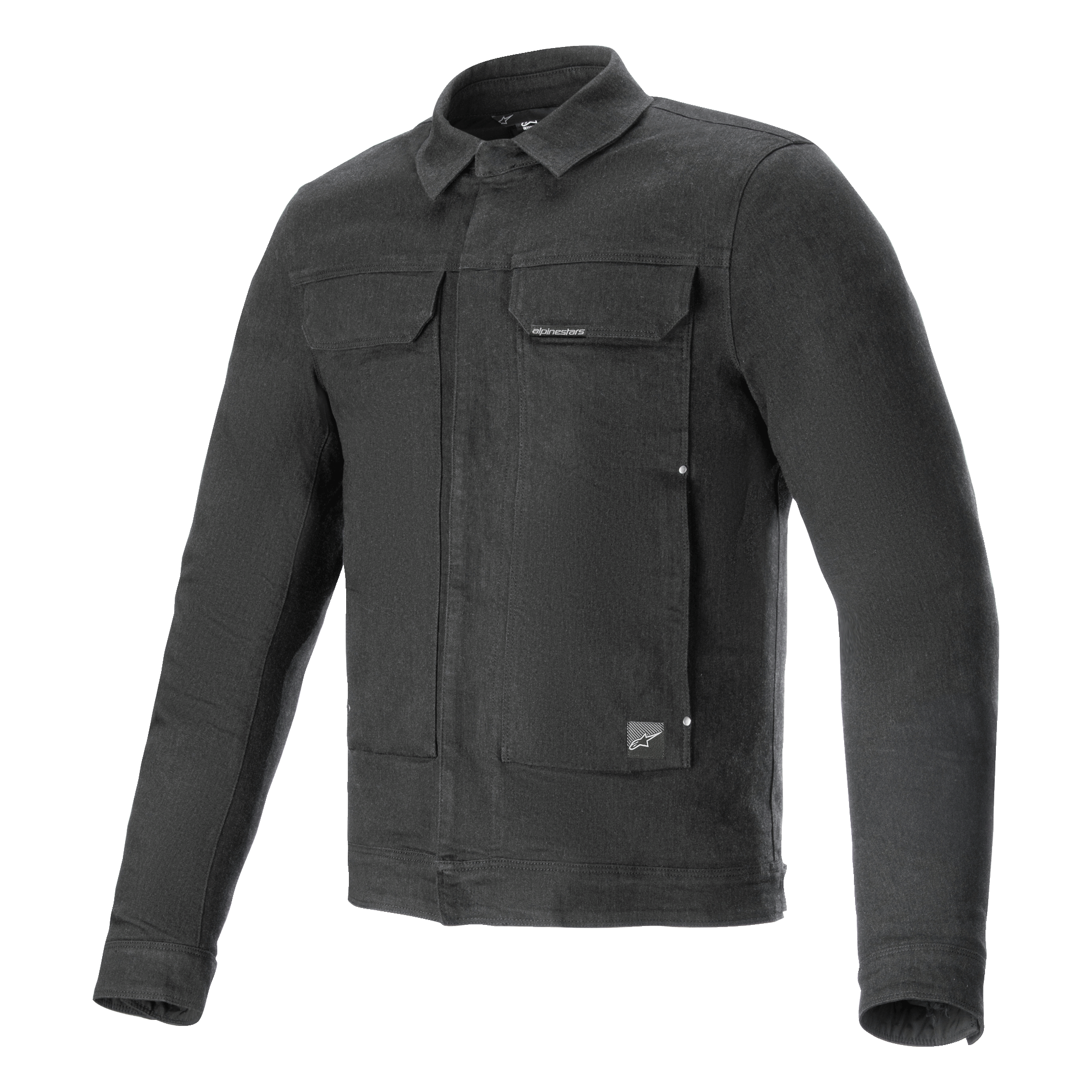 Alpinestars Garage Jacket, giacca da moto, Grigio Fumo, denim di cotone elasticizzato a maniche lunghe con silhouette ispirata all'abbigliamento da lavoro, con tasche sul petto e patch logo discreti, abbigliamento protettivo casual urbano