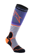 Alpinestars MX Pro Socks V2, calze alte da motocross, nero, grigio, viola e arancione, costruzione a costine, design a strisce orizzontali, abbigliamento tecnico da motociclismo