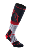 Alpinestars MX Pro Socks V2, calze lunghe da motocross, nero, grigio e rosso, con logo Astar rosso sul polpaccio, sezione grigia a strisce nere e imbottitura rossa rinforzata su tallone e caviglia, calze tecniche per guida off-road