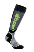 Alpinestars MX Plus Socks, calze da motocross al ginocchio, nero, grigio e giallo fluo, con branding Alpinestars verticale, texture a coste e mesh, abbigliamento tecnico da motocross