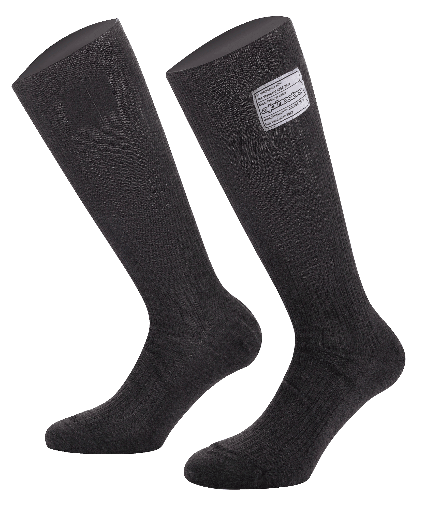 Alpinestars Race V4 Socks, calze da automobilismo, nero, con etichetta di certificazione FIA 8856-2018, costruzione in Nomex ignifugo con trama a coste, lunghezza al ginocchio, strato base tecnico per il motorsport