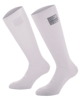 Alpinestars Race V4 Socks, calze da corsa bianche al ginocchio, struttura in Nomex a coste con etichetta di certificazione FIA, design ignifugo per motorsport professionale