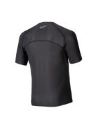 Alpinestars Tech KX Sim Top, strato base per karting a maniche corte, nero, vista posteriore che mostra i pannelli in rete traspirante su spalle e parte superiore della schiena, cuciture ergonomiche, tessuto tecnico traspirante