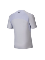 Alpinestars Tech KX Sim Top - Maniche Corte, strato base per karting bianco, vista posteriore, con pannello superiore della schiena in rete traspirante, logo Alpinestars nero sul collo, materiale elasticizzato ergonomico per prestazioni racing