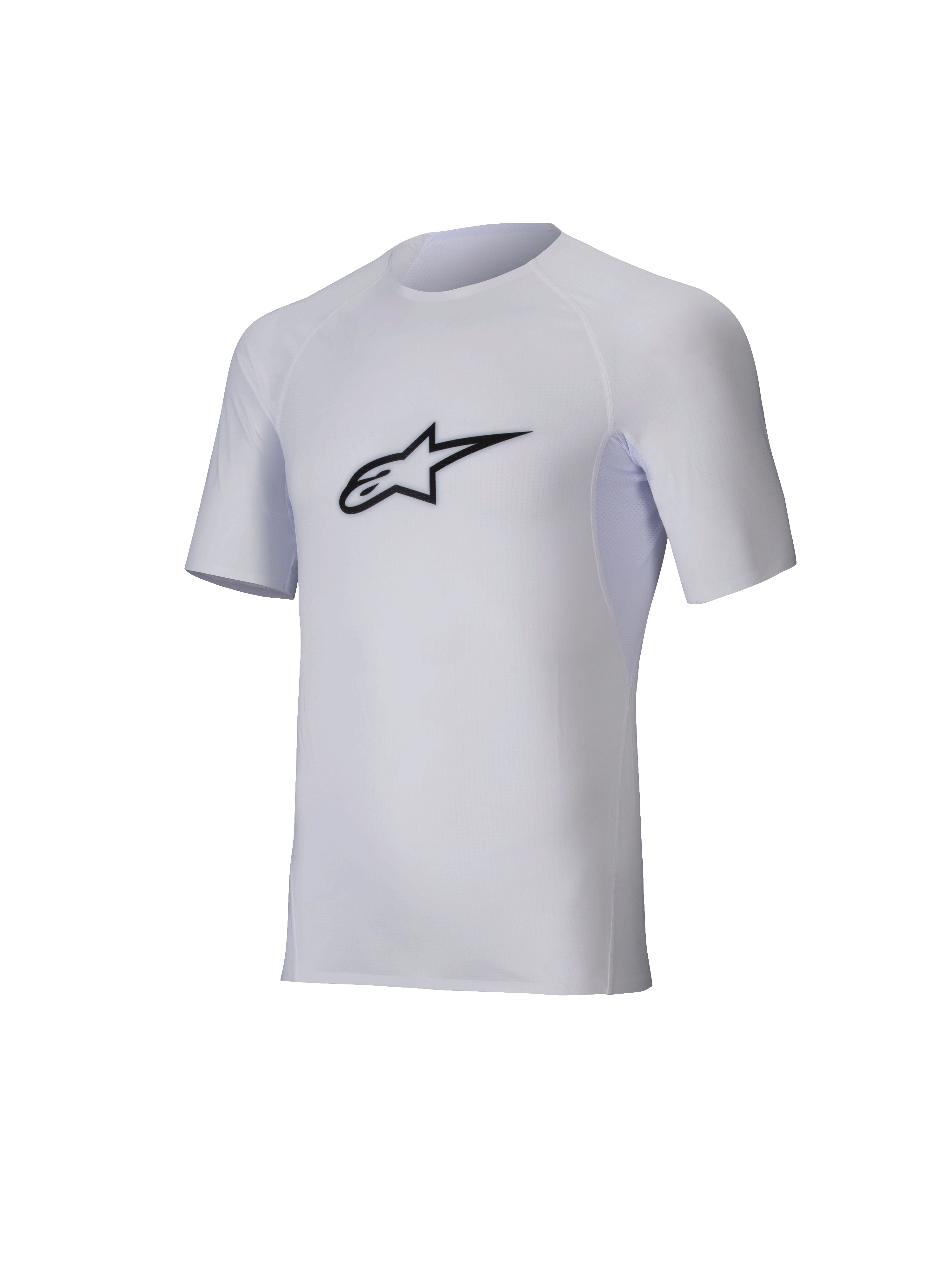 Alpinestars Tech KX Sim Top, strato base per karting a maniche corte, bianco, logo Astar nero sul petto, rete elasticizzata leggera con tagli ergonomici, abbigliamento tecnico ad alte prestazioni