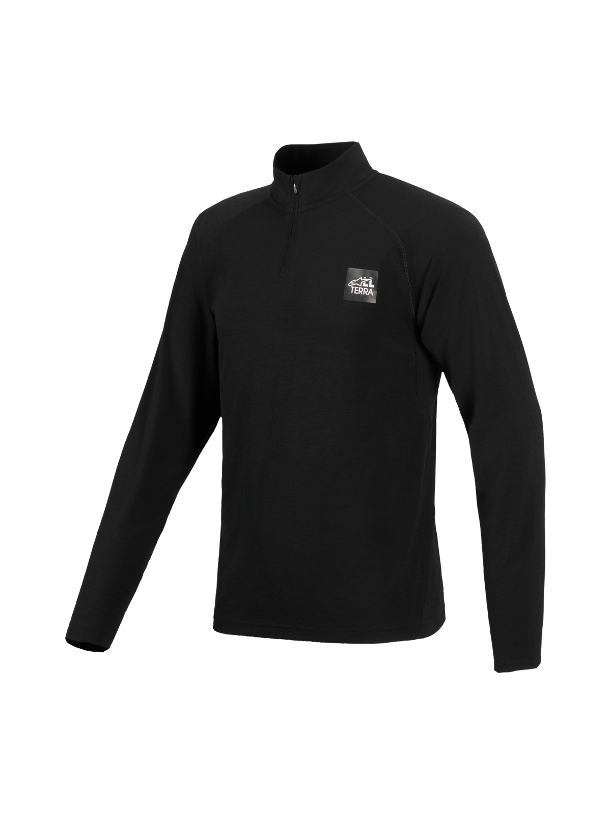 Alpinestars At 8 Merino Top Layer, intimo tecnico a maniche lunghe nero, colletto con zip a un quarto e logo All Terra sul petto