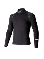 Alpinestars ZX Evo V3 Top, base layer a maniche lunghe per auto racing, nero, con collo a lupetto e logo Alpinestars, grafiche sulle spalle e etichetta di certificazione SFI sulla manica, intimo ignifugo professionale per motorsport