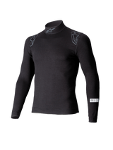 Alpinestars ZX Evo V3 Top, base layer a maniche lunghe per auto racing, nero, con collo a lupetto e logo Alpinestars, grafiche sulle spalle e etichetta di certificazione SFI sulla manica, intimo ignifugo professionale per motorsport