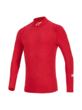 Alpinestars ZX Evo V3 Top - Maniche Lunghe, sottotuta auto ignifugo rosso, con collo alto e logo bianco, dettagli sulle spalle in rosso tono su tono e tessuto tecnico leggero per protezione professionale.