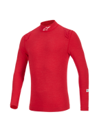 Alpinestars ZX Evo V3 Top - Maniche Lunghe, sottotuta auto ignifugo rosso, con collo alto e logo bianco, dettagli sulle spalle in rosso tono su tono e tessuto tecnico leggero per protezione professionale.