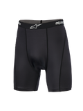 Alpinestars MX Boxer Padded, strato base per motocross, nero, pantaloncini a compressione con fascia elastica logata e logo bianco, cuciture verticali a profilo piatto e tessuto elasticizzato a maglia liscia progettato per il comfort nella guida fuoristrada