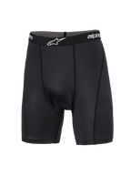 Alpinestars MX Boxer Padded, strato base per motocross, nero, pantaloncini a compressione con fascia elastica logata e logo bianco, cuciture verticali a profilo piatto e tessuto elasticizzato a maglia liscia progettato per il comfort nella guida fuoristrada